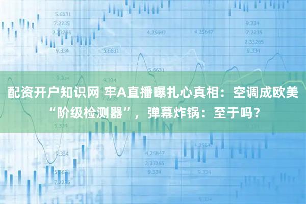 配资开户知识网 牢A直播曝扎心真相：空调成欧美“阶级检测器”，弹幕炸锅：至于吗？